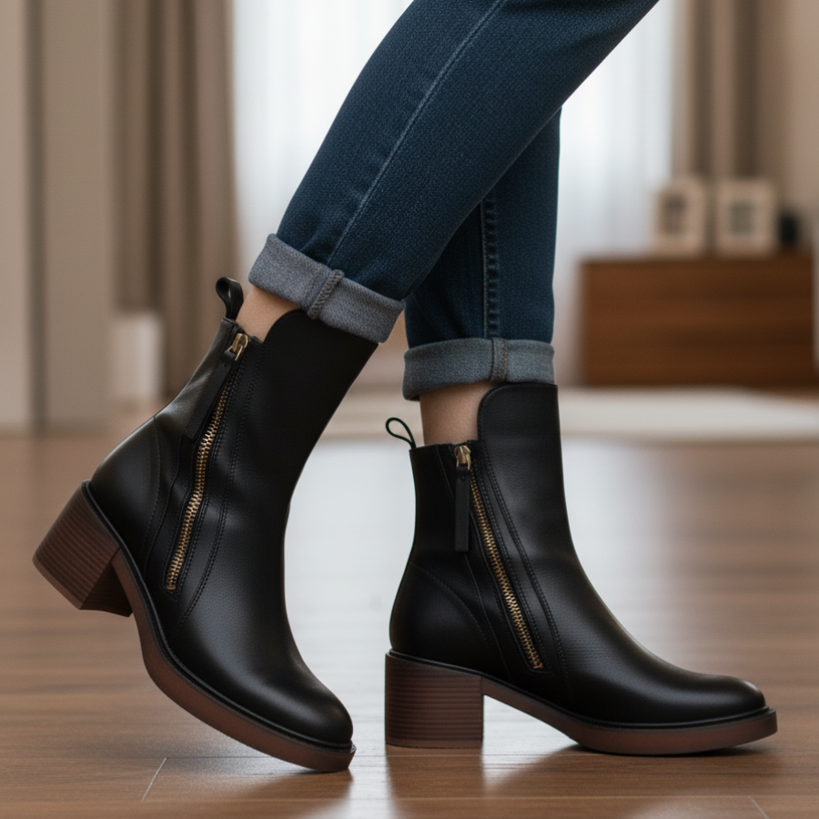 Valorine™ | Botte en cuir noire avec un talon confortable
