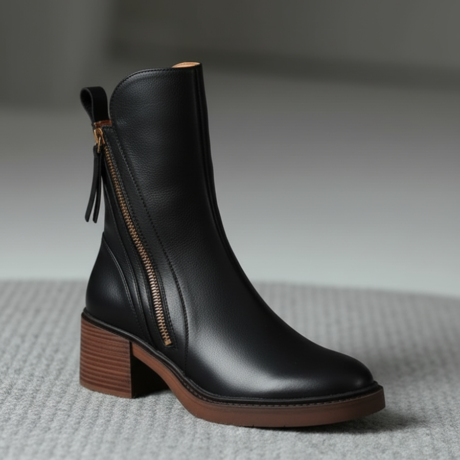 Valorine™ | Botte en cuir noire avec un talon confortable