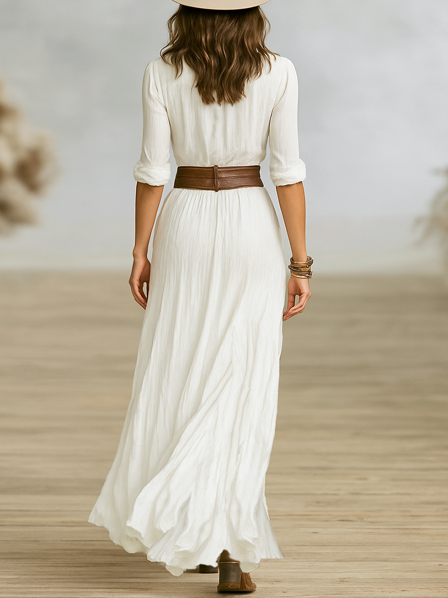 Luna™ | Robe Maxi Longue en Lin à col inversé